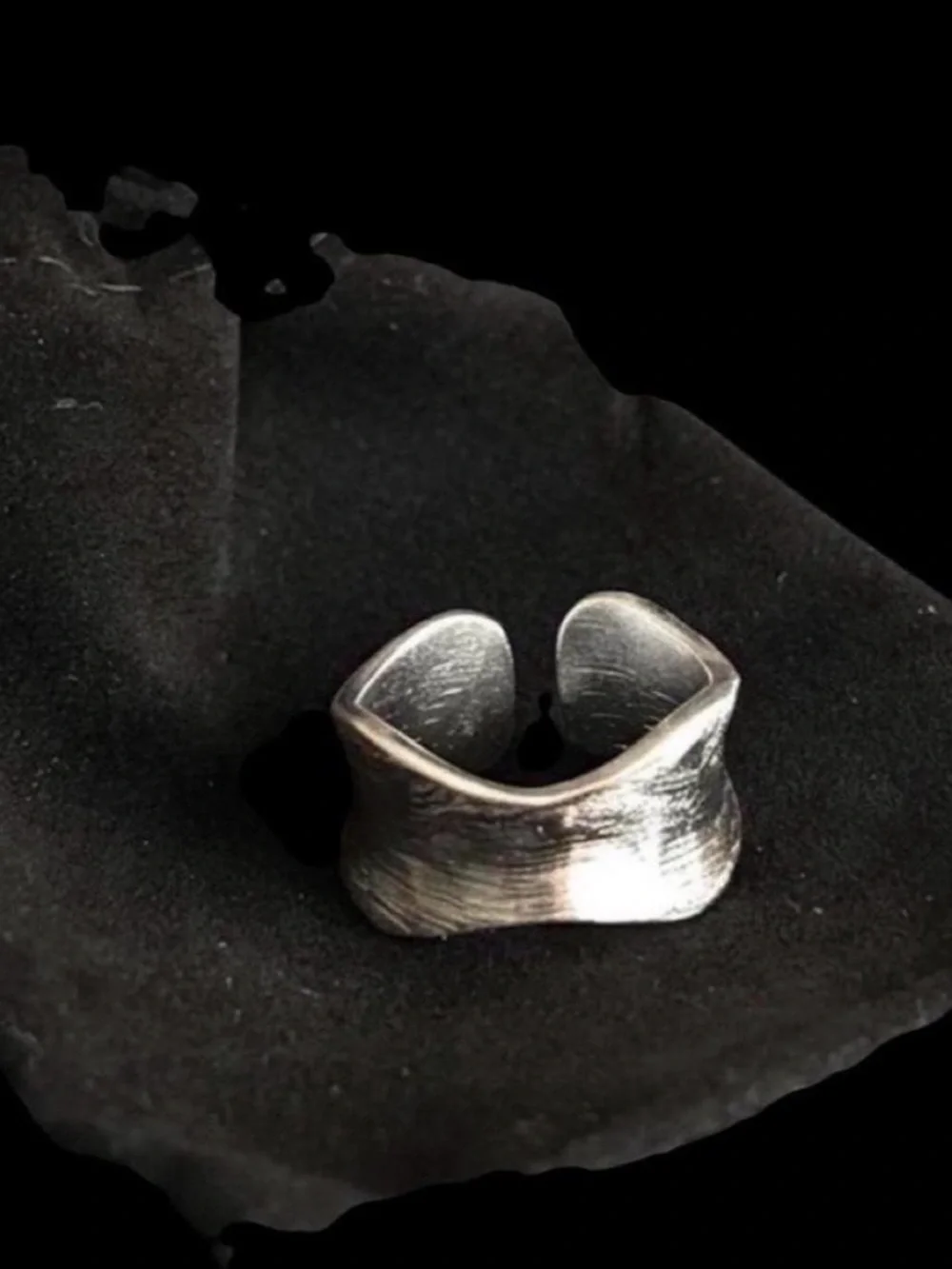 Sterling Silver 925 Sculptural Cuff Ring in Brushed Silver